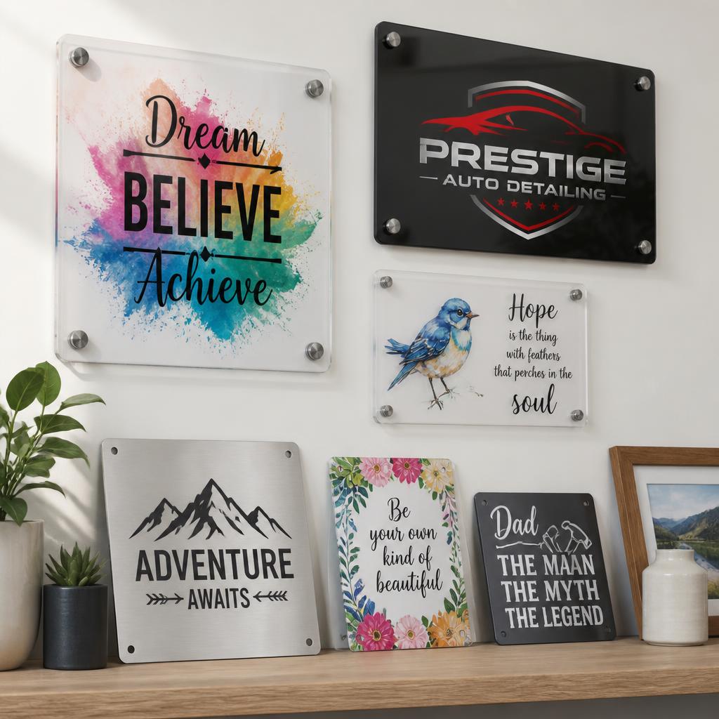Simulação de placas & letreiros estampado com DTF UV