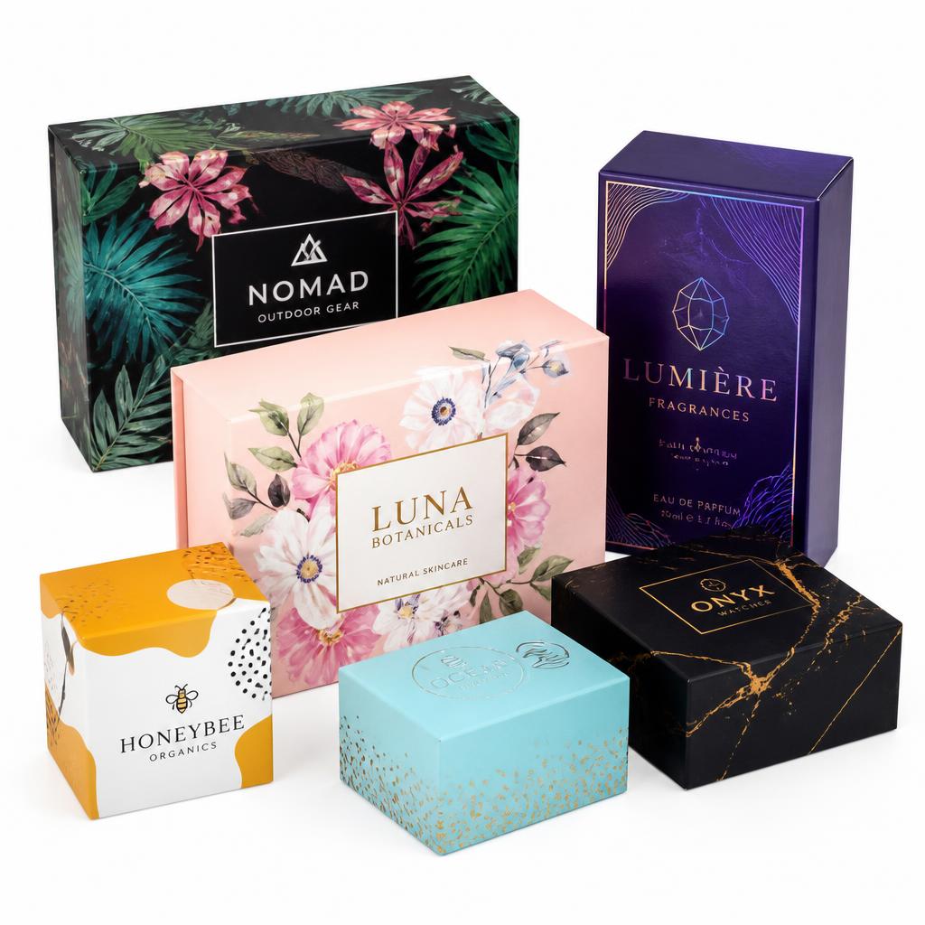 Simulação de caixas & embalagens estampado com DTF UV